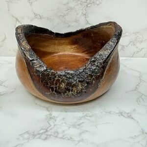 Small Handmade Mahogany Burl Bowl Natural Edge Wood Carved Rustic Decor Cabin‎